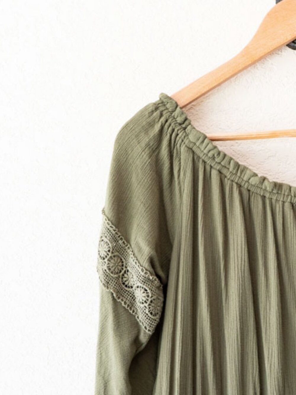 Naif Women 2X Olive Green Boho Dress Peasant Flutter Sleeve Elastic Neckline - Picture 10 of 13